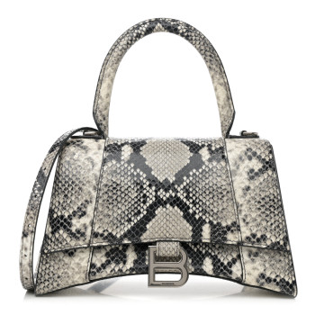 BALENCIAGA Calfskin Snake Effect Small Hourglass Top Handle Bag Black White