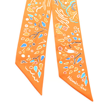HERMES Silk Isola Di Primavera Twilly Potiron Bleu Tabac