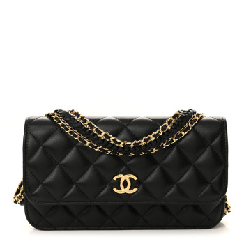 CHANEL Lambskin Quilted Braided Clutch On Chain Black