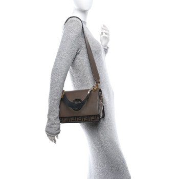 FENDI Vitello Century F is Fendi Bi-Color FF 1974 Embossed Kan I Shoulder Bag Maya Black