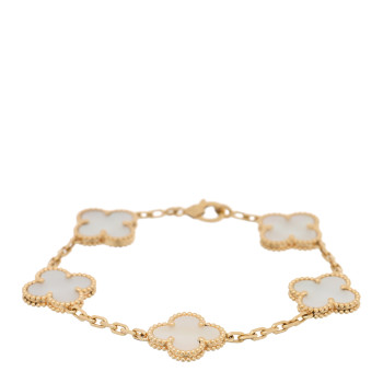 VAN CLEEF & ARPELS 18K Yellow Gold Mother of Pearl 5 Motifs Vintage Alhambra Bracelet