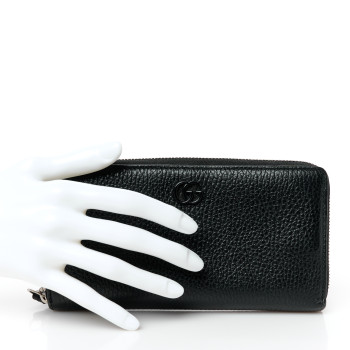GUCCI Dollar Calfskin Monochrome GG Marmont Zip Around Wallet Black