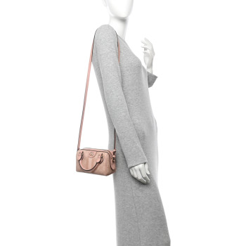 GUCCI GG Supreme Monogram Textured Dollar Calfskin Web Super Mini Ophidia Top Handle Bowler Bag Rose Pink