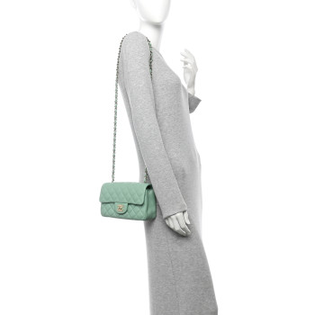 CHANEL Lambskin Quilted Mini Rectangular Flap Light Green