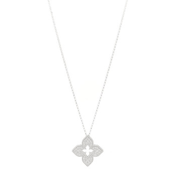 ROBERTO COIN 18K White Gold Diamond Medium Venetian Princess Flower Pave Pendant Necklace