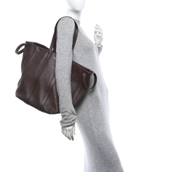 BALENCIAGA Calfskin Large Laundry Cabas Tote Marron Chocolate