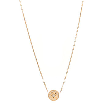 CHRISTIAN DIOR 18K Yellow Gold Diamond Mother of Pearl Rose Des Vents Necklace