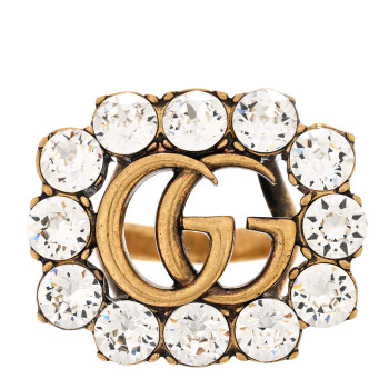 GUCCI Metal Crystal Double G Ring 58 8.25 Aged Gold
