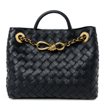 BOTTEGA VENETA Nappa Intrecciato Small Andiamo With Chain Shoulder Bag Black
