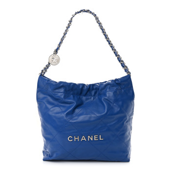 CHANEL Shiny Calfskin Quilted Small Chanel 22 Dark Blue