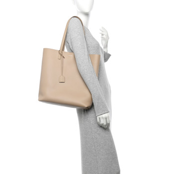 SAINT LAURENT Calfskin North-South Shopping Tote  Dark Beige