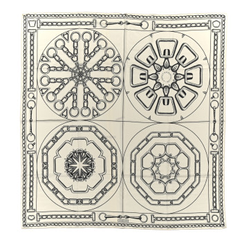 HERMES Cashmere Silk L'Effet Kaleidoscope Shawl 140 White Black