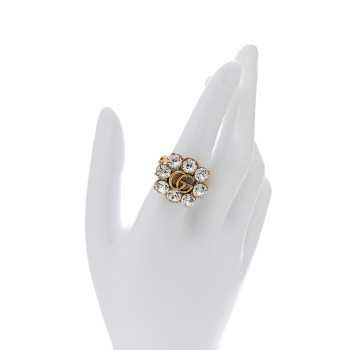 GUCCI Metal Crystal Double G Ring L Aged Gold