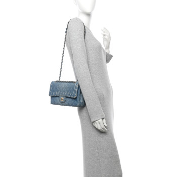CHANEL Denim Quilted Medium Double Flap Blue