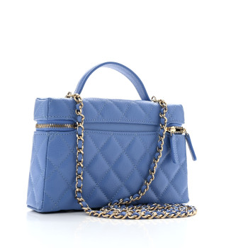 CHANEL Caviar Quilted Top Handle Slim Vanity With Chain Blue