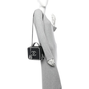 CHANEL Caviar Quilted Striped Medium CC Filigree Vanity Case Black White