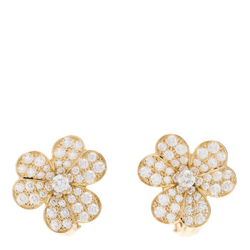 VAN CLEEF & ARPELS 18K Yellow Gold Diamond Small Frivole Pave Earrings