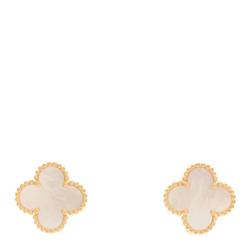 VAN CLEEF & ARPELS 18K Yellow Gold Mother of Pearl Vintage Alhambra Earrings