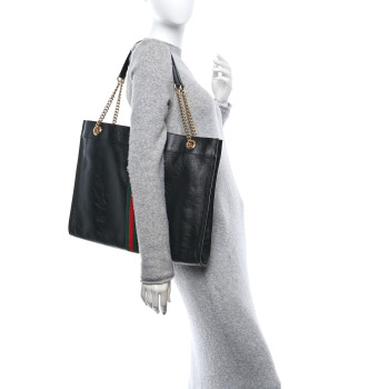 GUCCI Calfskin Large Rajah Chain Tote Black