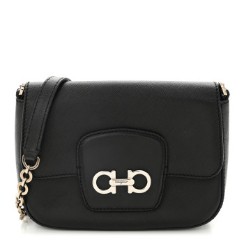 SALVATORE FERRAGAMO Saffiano Paris Crossbody Bag Black
