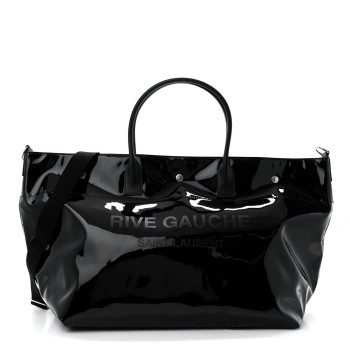 SAINT LAURENT Patent Calfskin Rive Gauche Maxi Tote Black