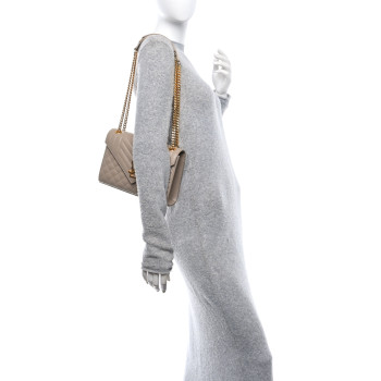 SAINT LAURENT Grain De Poudre Textured Mixed Matelasse Medium Triquilt Monogram Satchel Dark Beige