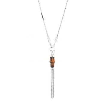 GUCCI Sterling Silver Bamboo Long Tassel Necklace