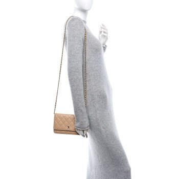 CHANEL Lambskin Quilted Wallet On Chain WOC Beige