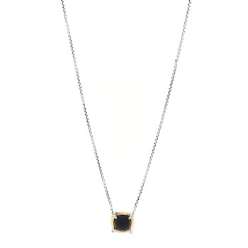 DAVID YURMAN 18K Yellow Gold Sterling Silver Diamond Black Onyx 7mm Chatelaine Bezel Pendant Necklace
