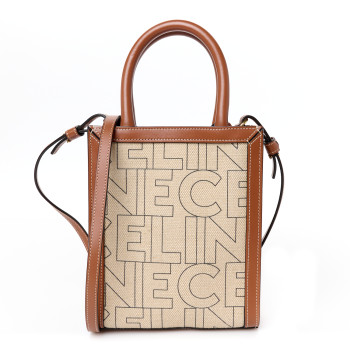 CELINE Canvas Calfskin All Over Print Mini Vertical Cabas Natural Tan