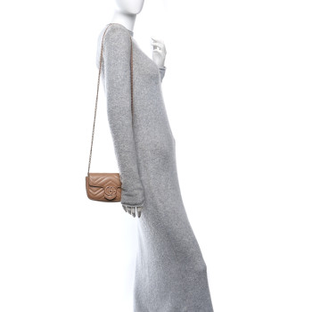 GUCCI Calfskin Matelasse Monochrome Super Mini GG Marmont Shoulder Bag Camelia
