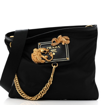 PRADA Tessuto Nylon Saffiano Animalier Messenger Bag Black