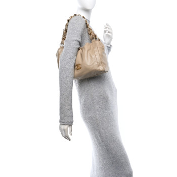 CHANEL Lambskin Small Olsen Shoulder Bag Beige