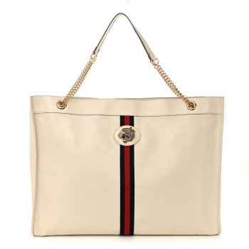 GUCCI Calfskin Maxi Rajah Chain Tote White