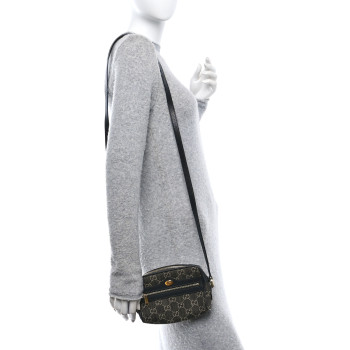 GUCCI Jacquard Black Denim GG Monogram Textured Dollar Calfskin Mini Ophidia Shoulder Bag Black Ivory