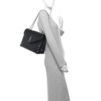 SAINT LAURENT Calfskin Y Quilted Monogram Medium Loulou Chain Satchel Black