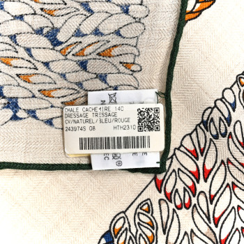 HERMES Cashmere Silk Dressage Tressage Shawl 140 Naturel Bleu Rouge