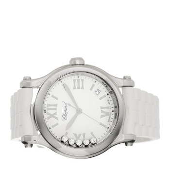 CHOPARD Stainless Steel Rubber 5 Diamond 36mm Happy Sport Quartz Watch White