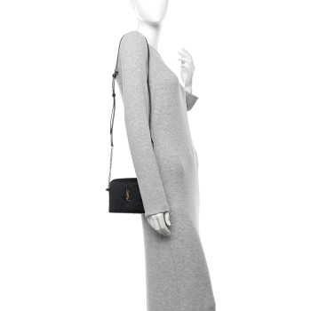 SAINT LAURENT Patent Quilted Gaby Zipped Pouch Black