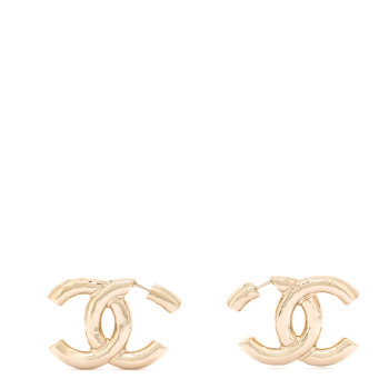 CHANEL Metal Large CC Earrings Light Gold