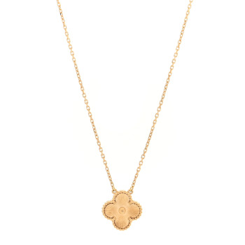 VAN CLEEF & ARPELS 18K Yellow Gold Guilloche Vintage Alhambra Pendant Necklace