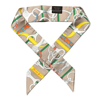 HERMES Silk Panoplie Equestre Twilly Beige Jaune Vif Or