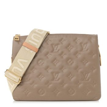 LOUIS VUITTON Lambskin Embossed Monogram Coussin PM Taupe