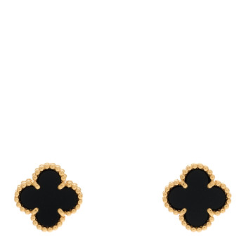 VAN CLEEF & ARPELS 18K Yellow Gold Black Onyx Sweet Alhambra Earrings