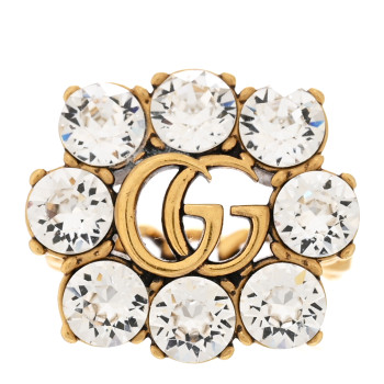 GUCCI Metal Crystal Double G Ring L Aged Gold