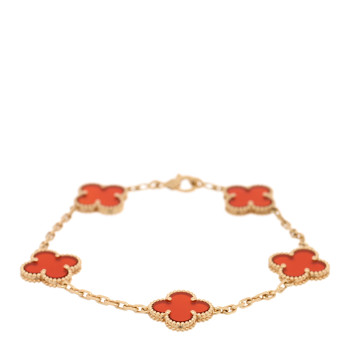 VAN CLEEF & ARPELS 18K Yellow Gold Carnelian 5 Motifs Vintage Alhambra Bracelet