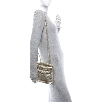 CHANEL Metallic Lambskin Quilted Mini Chanel 22 Golden