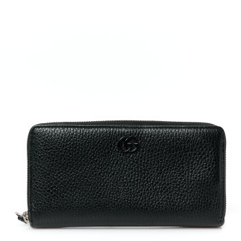 GUCCI Dollar Calfskin Monochrome GG Marmont Zip Around Wallet Black