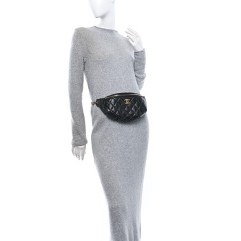 CHANEL Shiny Lambskin Quilted Belt Bag Black