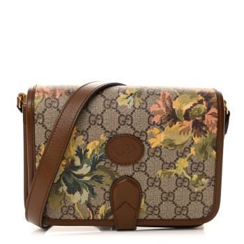 GUCCI GG Supreme Monogram Azalea Calfskin Dusty Carnation Mini Retro Interlocking G Flap Shoulder Bag Beige Ebony Multicolor Brown Sugar